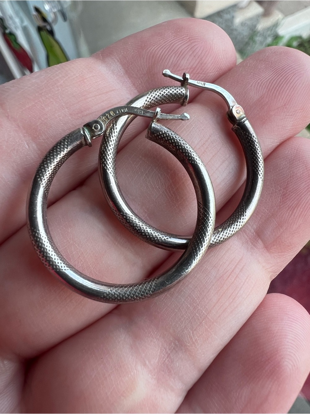 Sterling Silver Textured Hoop Earrings - Silver
